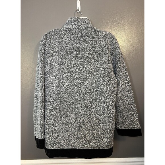 Euro Joy Jacket Womens Medium Gray Sherpa Fleece Full Zip Velvet Trim Boucle - Picture 6 of 9